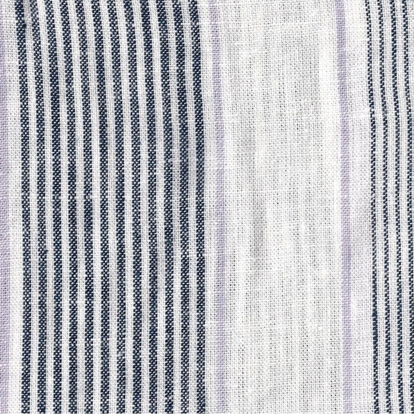 Splendid Linen Blend Top Women's Size M White Striped V-Neck 3/4 Sleeve Shirred - Picture 10 of 10